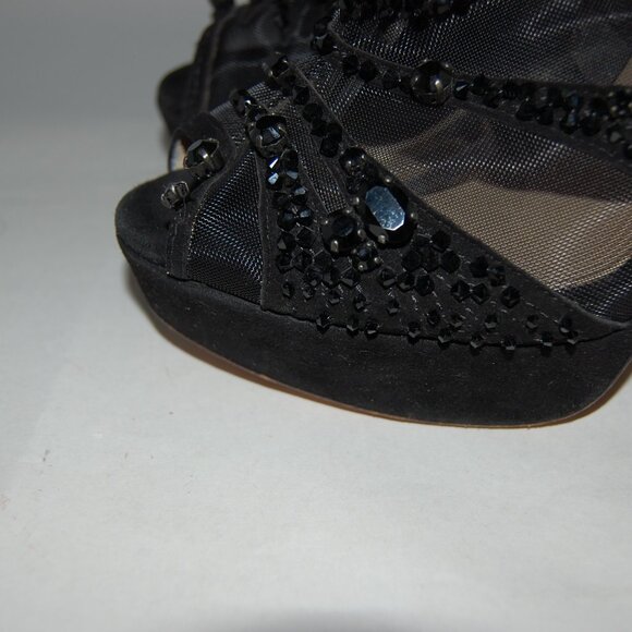 US8.5❤️ Jimmy Choo Black Suede High Heels Ankle Crystal Platform Boots ITALY - Picture 7 of 15